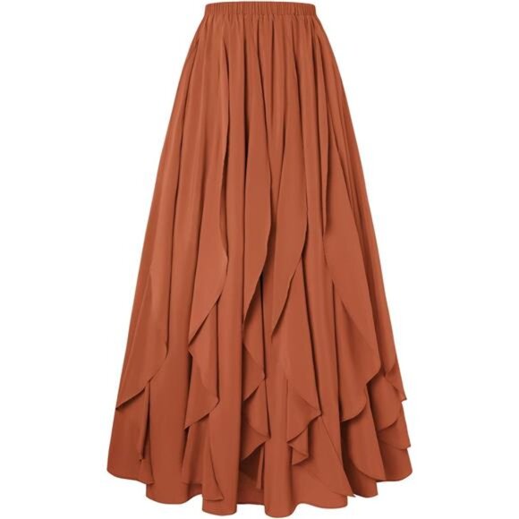 Women's Renaissance Skirt High Waist Ruffle Flowy Orange - Picture 1 of 5